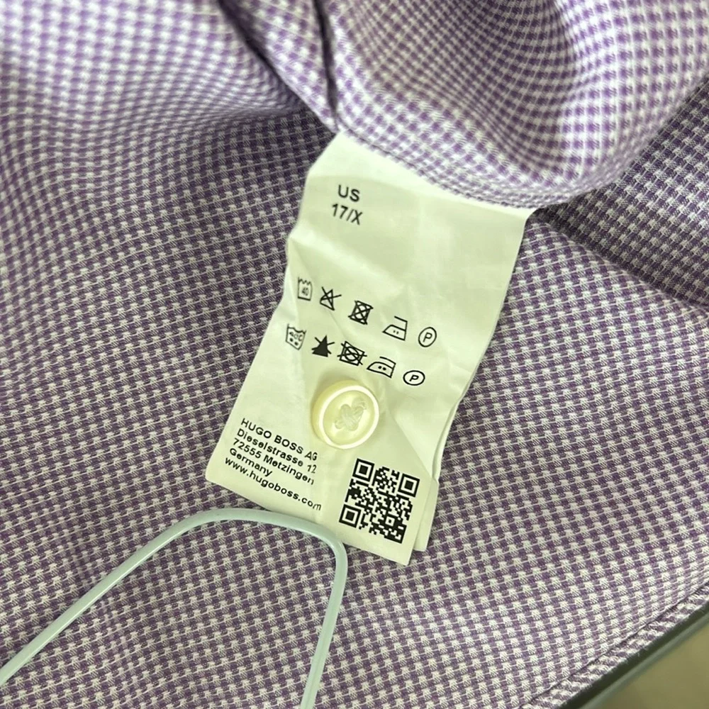 Hugo Boss ‘Miles’ Sharp Fit Dress Shirt in Purple Check | Size 17L - Picture 7 of 8